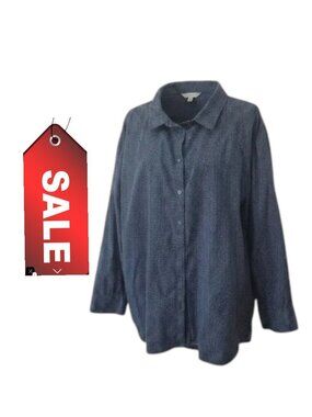 Tommy Hilfiger Womens Blue Button Down Blouse Long Sleeve 100% Cotton Size 3X